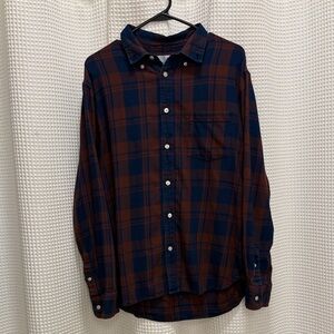 Corridor Navy and Red Plaid Button-Down Shirt - Medium
